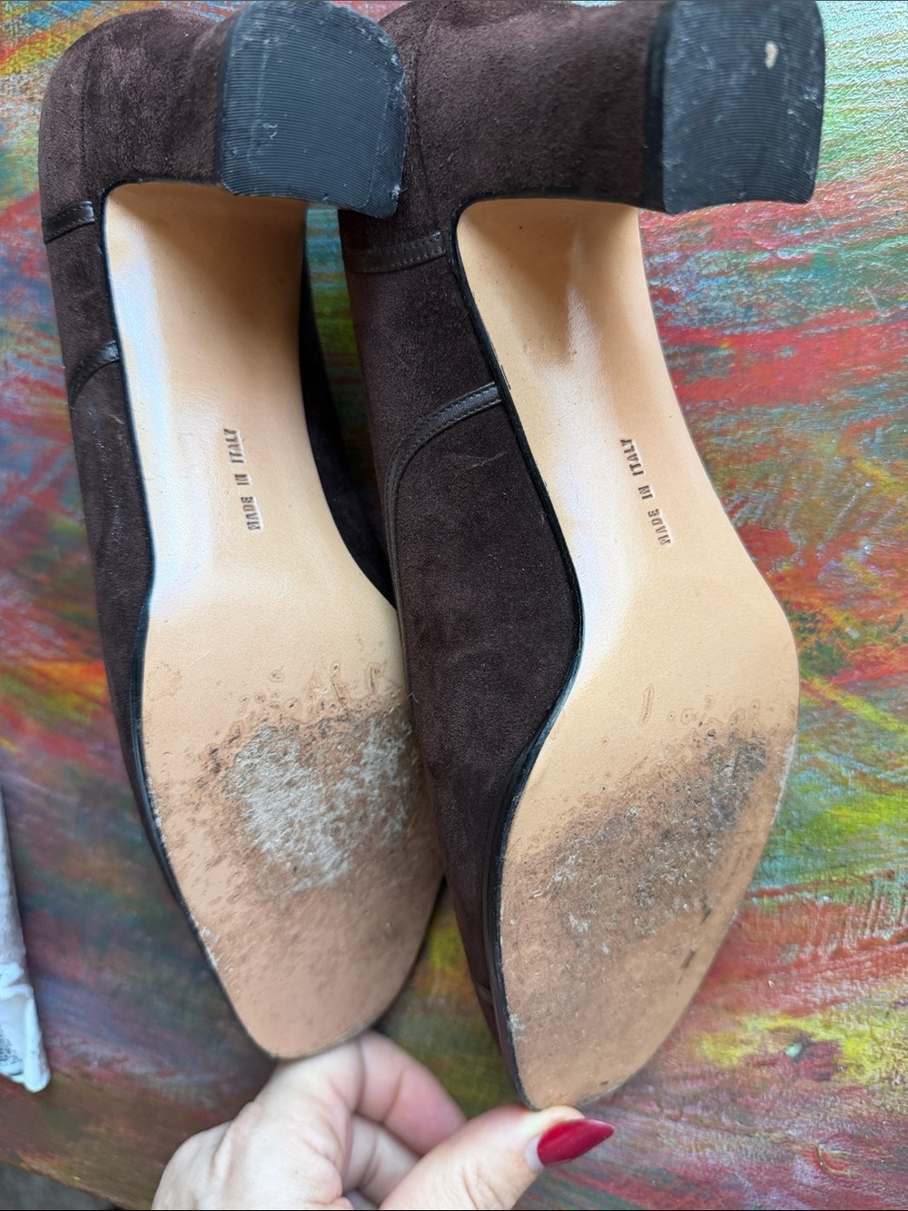 Salvatore Ferragamo Dark Brown Suede Block 3" Heel Pumps Shoes Sz. 8 Italy EUC - Picture 7 of 15